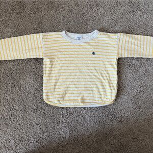 Petite Bateau Yellow and White Striped Kids Long Sleeve Shirt - size 4